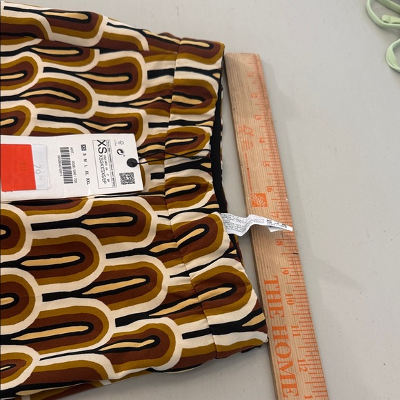 Zara Brown Printed Flare High Waist Geometric Art Deco Size XS - Picture 3 of 10